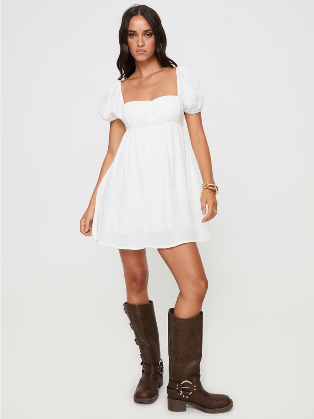 NEW Princess Polly Let’s Dance White Mini Dress Puff Sleeve Cottagecore Bridal - Picture 7 of 11